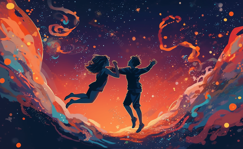 浪漫氛围极光下的情侣插画背景图,插画/手绘图,插画/手绘图库,插画/手绘图下载,插画/手绘